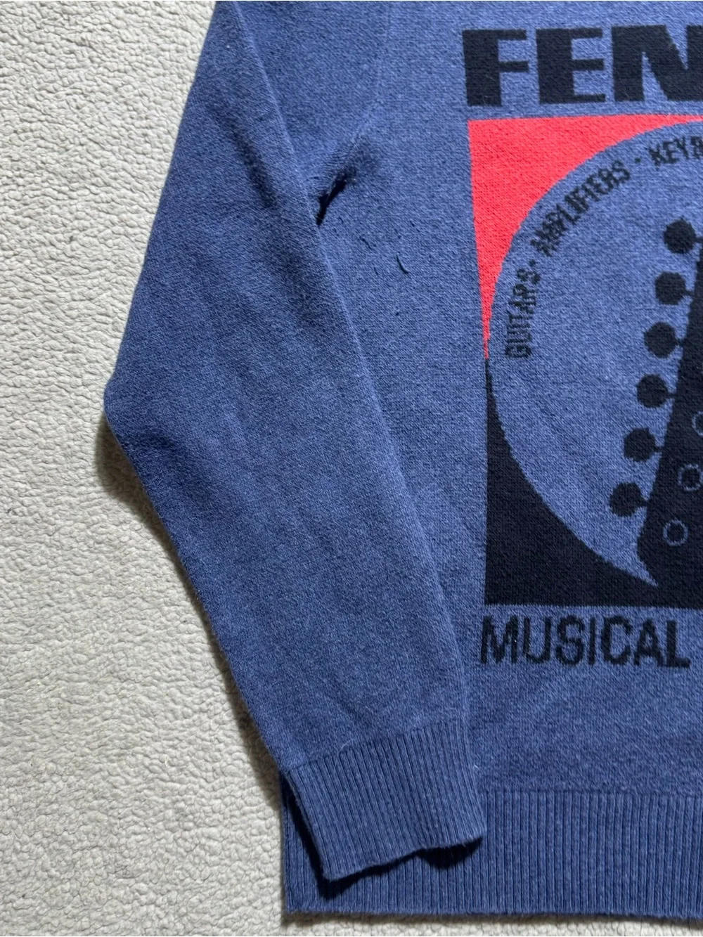 Fender x Lucky Brand Sweater Womens Small Blue‎ Long Sleeve Guitar Graphic Top